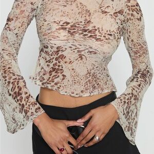 Princess Polly Cream and Brown Patterned Blouse